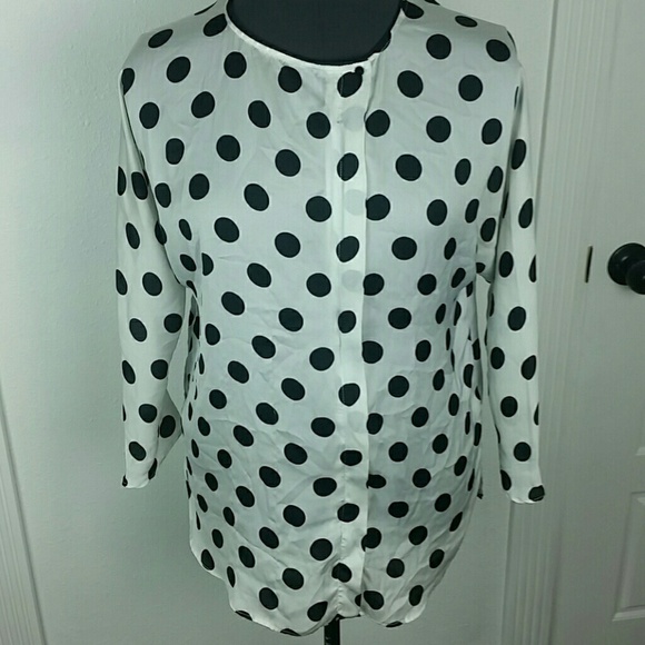 Zara Tops - ZARA BASIC l Zipper Polka Dot Silky Blouse LargeB5